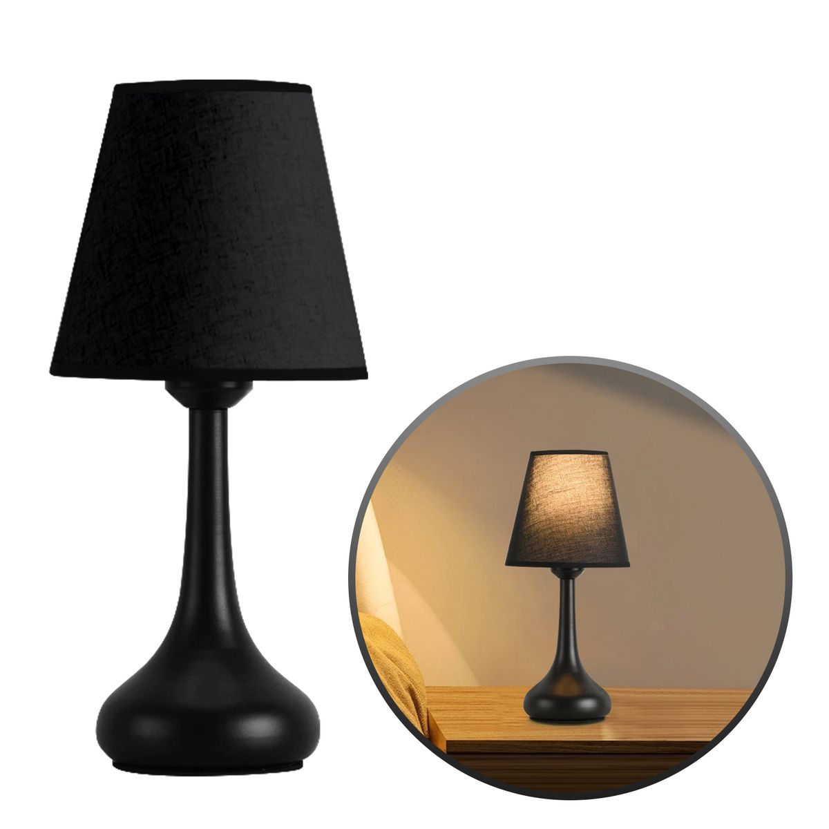 BUYPAL - Lampara de Mesa de Noche de Ceramica Luz Calida y Blanca - Negro