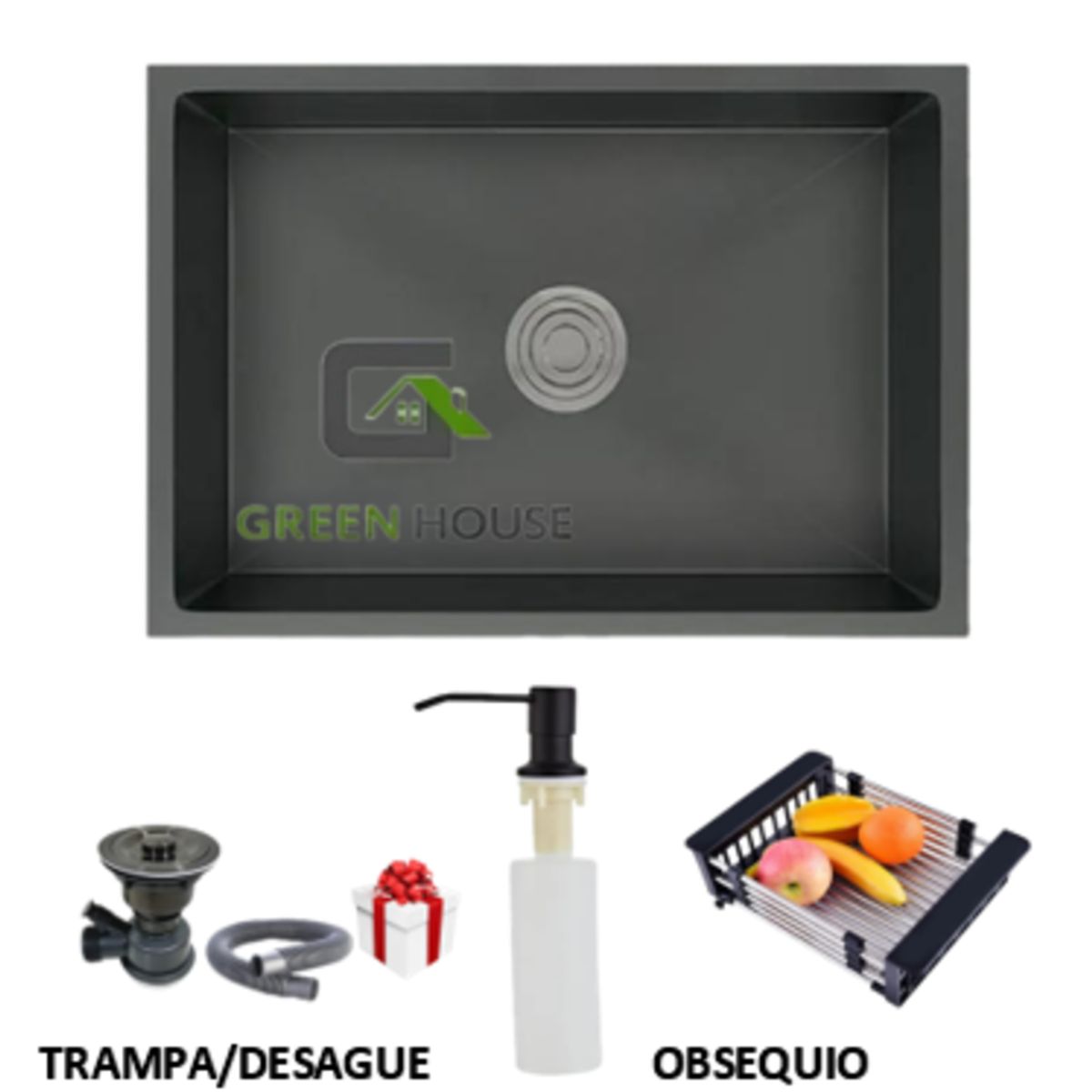 IMPORTADO MC - LAVADERO DE COCINA 50x45X23cm ACERO INOXIDABLE COLOR NEGRO