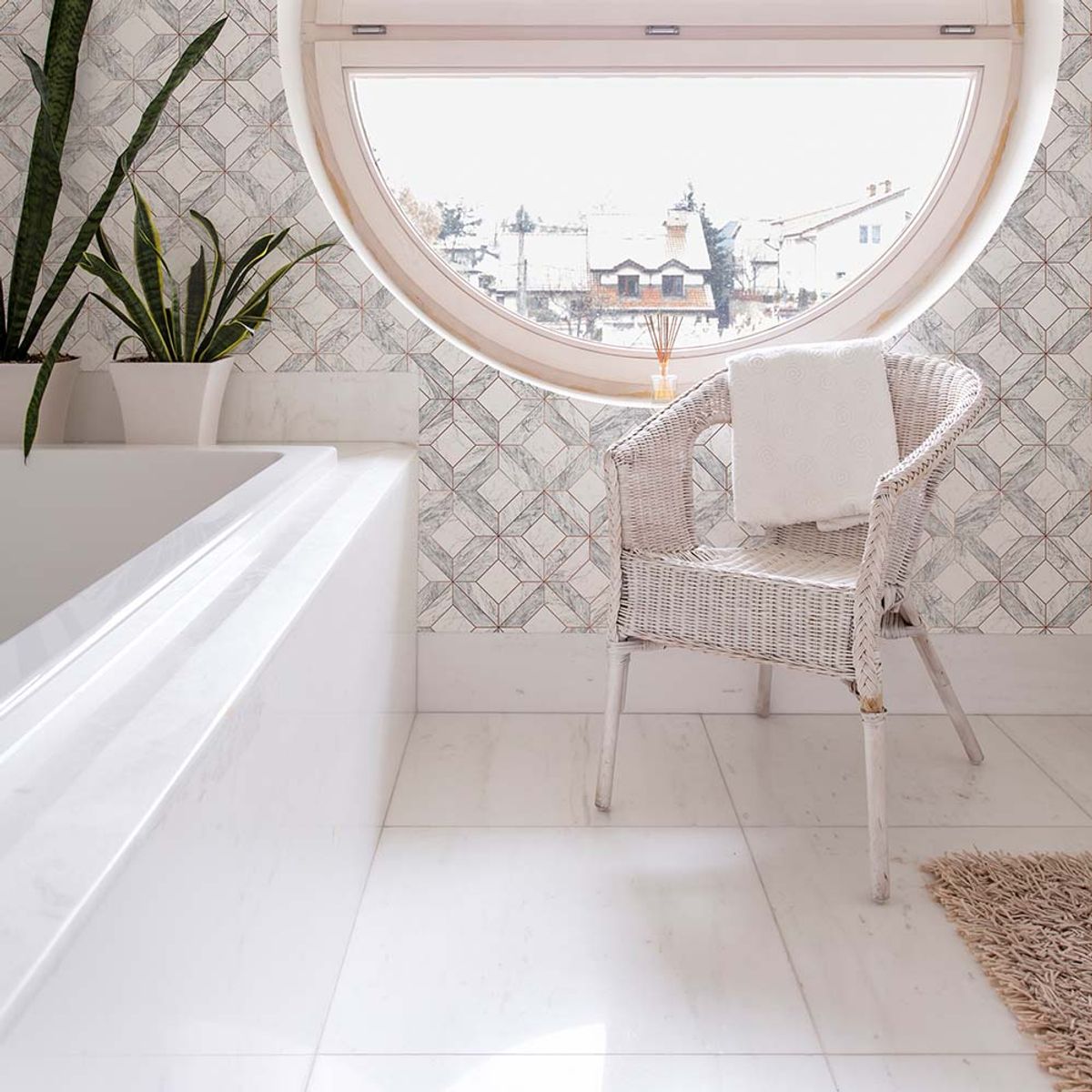 MULTITOP - Papel Tapiz Oasis Marble Marquetry 052X10 Mts White