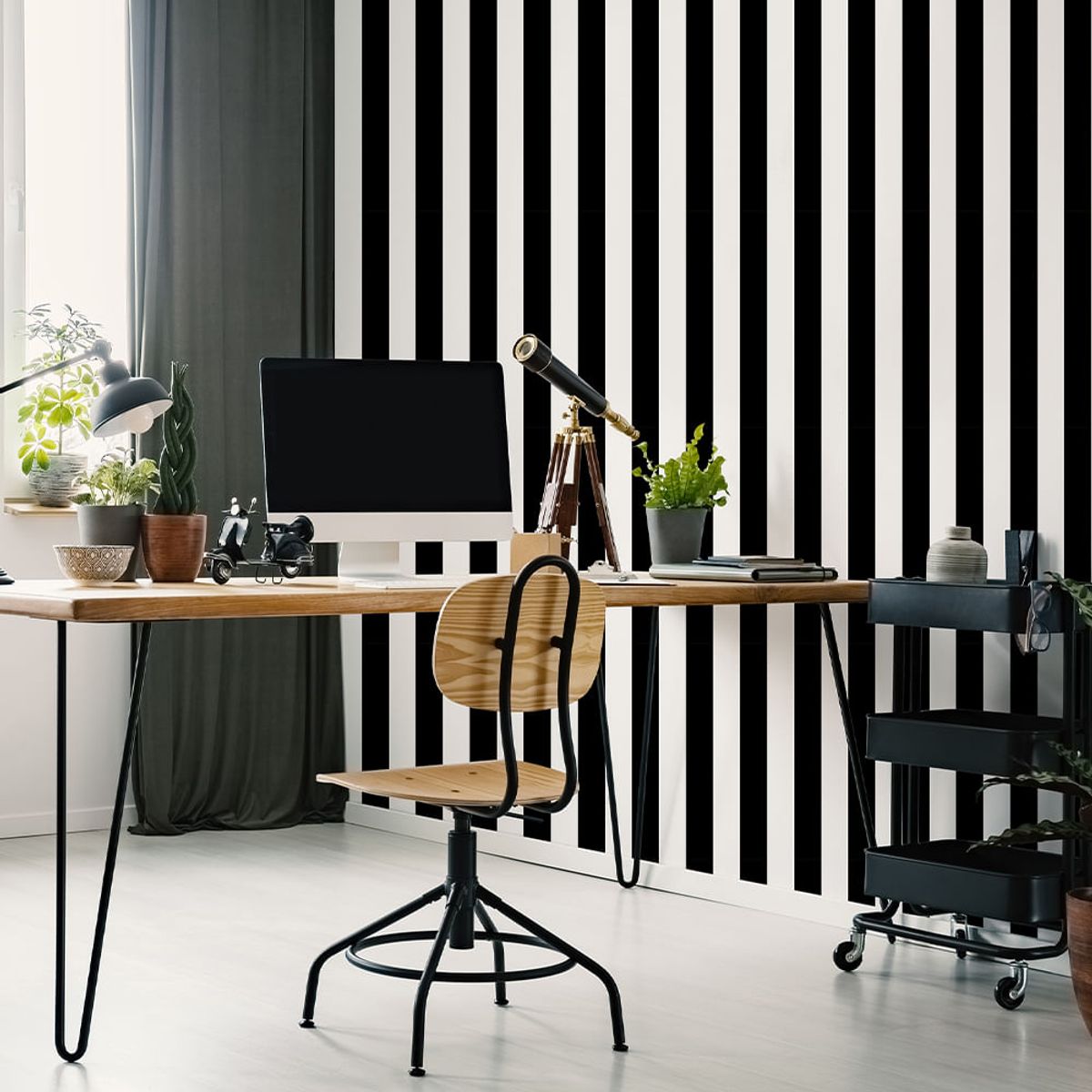 MULTITOP - Papel Tapiz Kids Home Monochrome Stripe 052X10 Mts Blackwhite