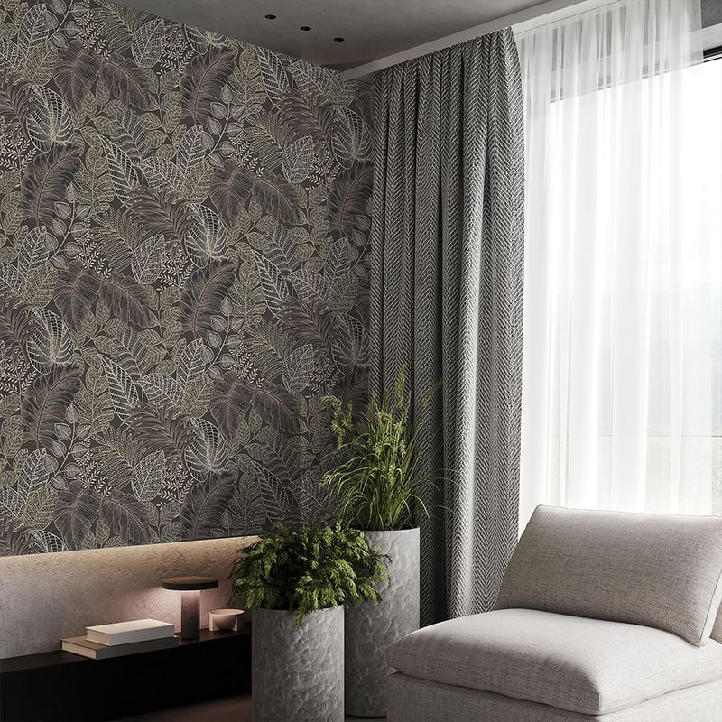 MULTITOP - Papel Tapiz S Easy Scattered Leaves 052X10 Mts CharcoalGold
