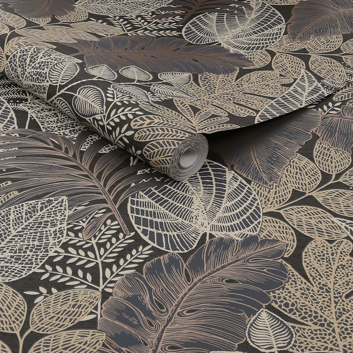 MULTITOP - Papel Tapiz S Easy Scattered Leaves 052X10 Mts CharcoalGold