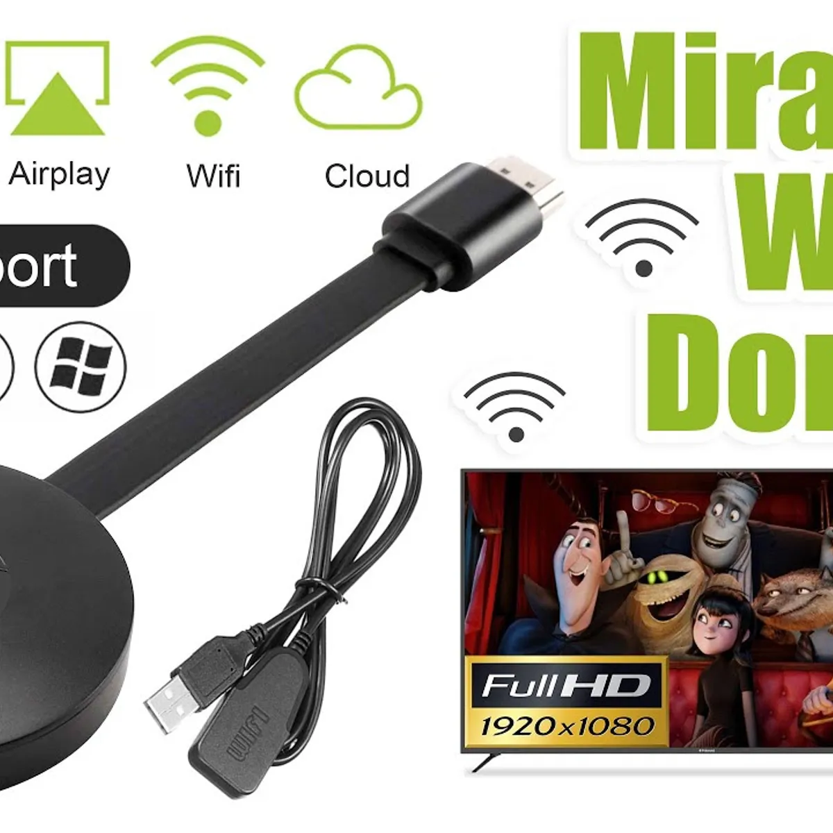GENERICO - Wecast WiFi Display HDMI Dongle Miracast DLNA AirPlay 1080