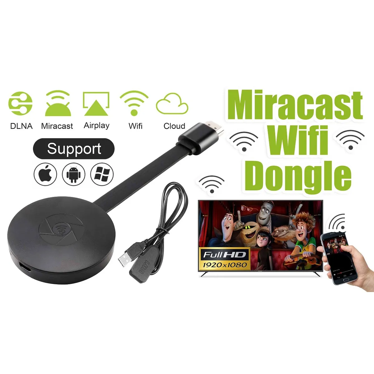 GENERICO - Wecast WiFi Display HDMI Dongle Miracast DLNA AirPlay 1080