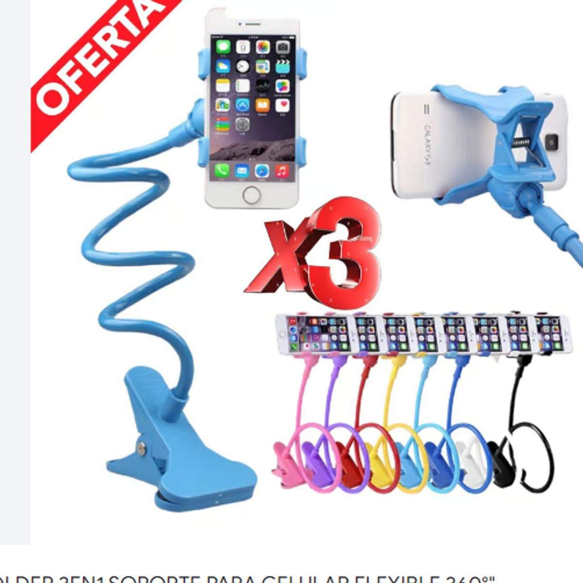 GENERICO - COMBO HOLDER 3EN1 SOPORTE PARA CELULAR FLEXIBLE 360°