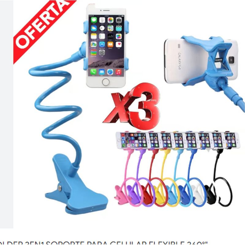 GENERICO - COMBO HOLDER 3EN1 SOPORTE PARA CELULAR FLEXIBLE 360°