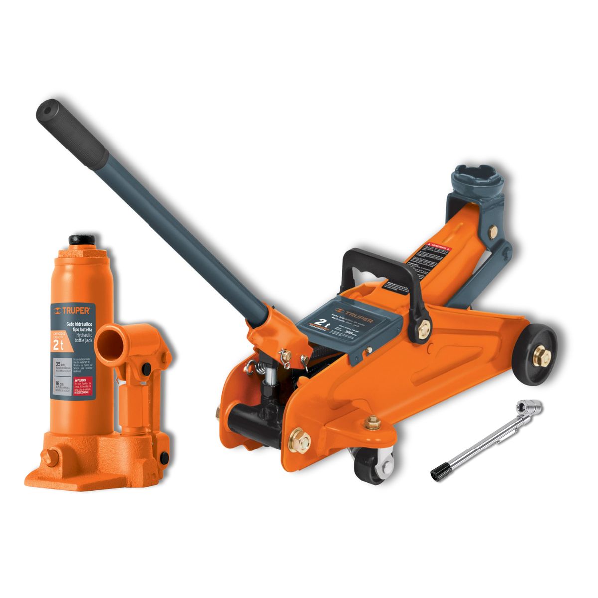 TRUPER - Gata lagarto 2 t + gata botella 2 t y medidor 120psi Truper