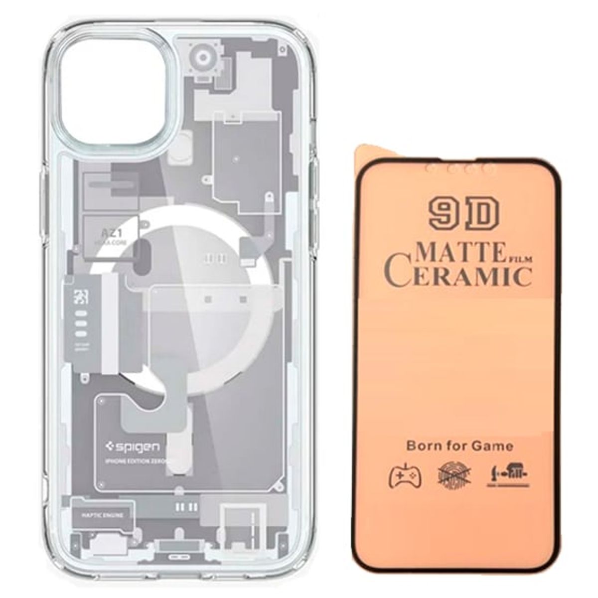 GENERICO - Case Spigen Zero para iPhone 15 Plus Blanco + Mica Cerámica Mate