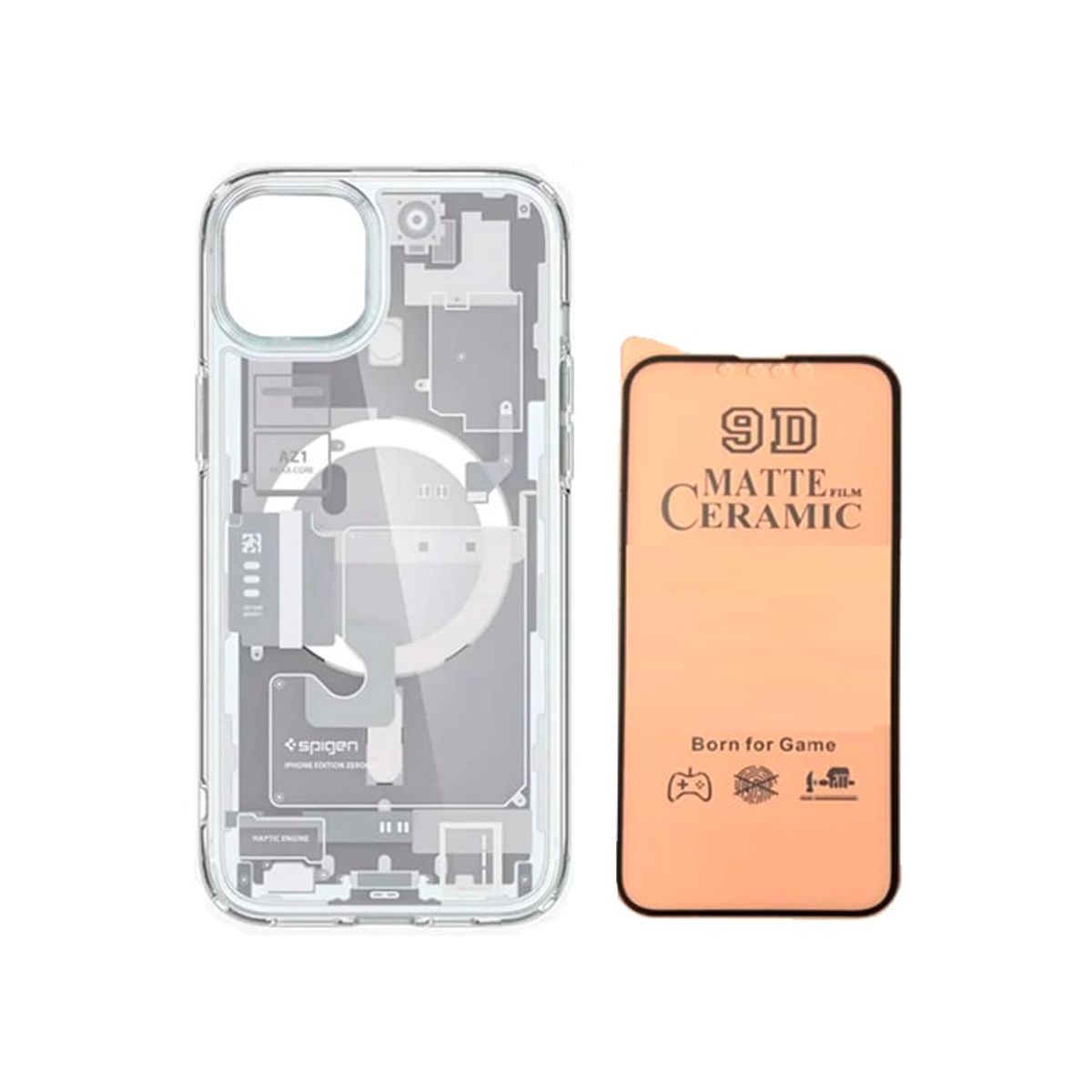 GENERICO - Case Spigen Zero para iPhone 15 Plus Blanco + Mica Cerámica Mate