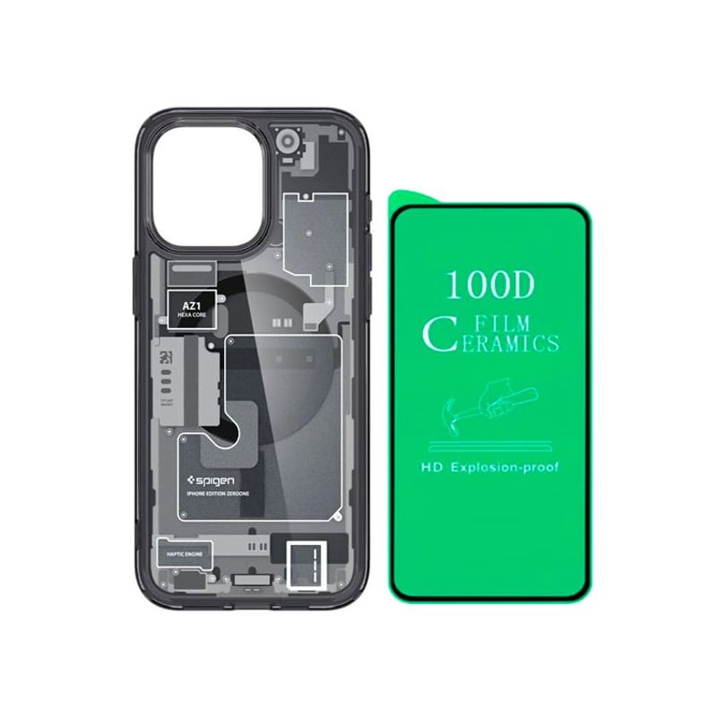 GENERICO - Case Spigen Zero para iPhone 15 Plus Negro + Mica Cerámica Clear