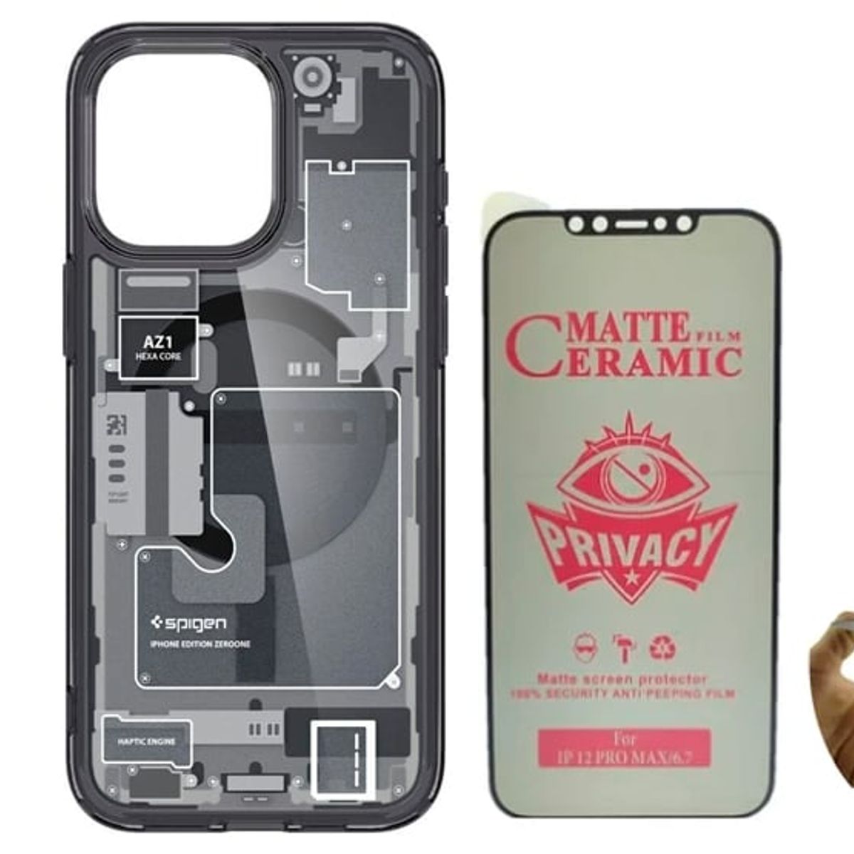 GENERICO - Case Spigen Zero para iPhone 15 Plus Negro + Mica Cerámica Antiespia