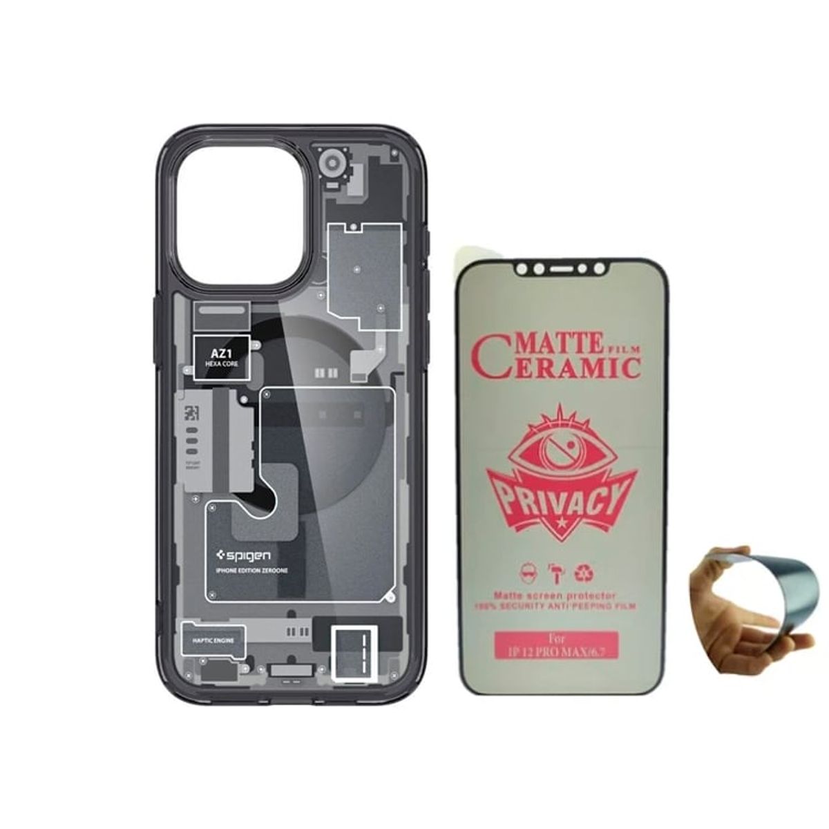 GENERICO - Case Spigen Zero para iPhone 15 Plus Negro + Mica Cerámica Antiespia