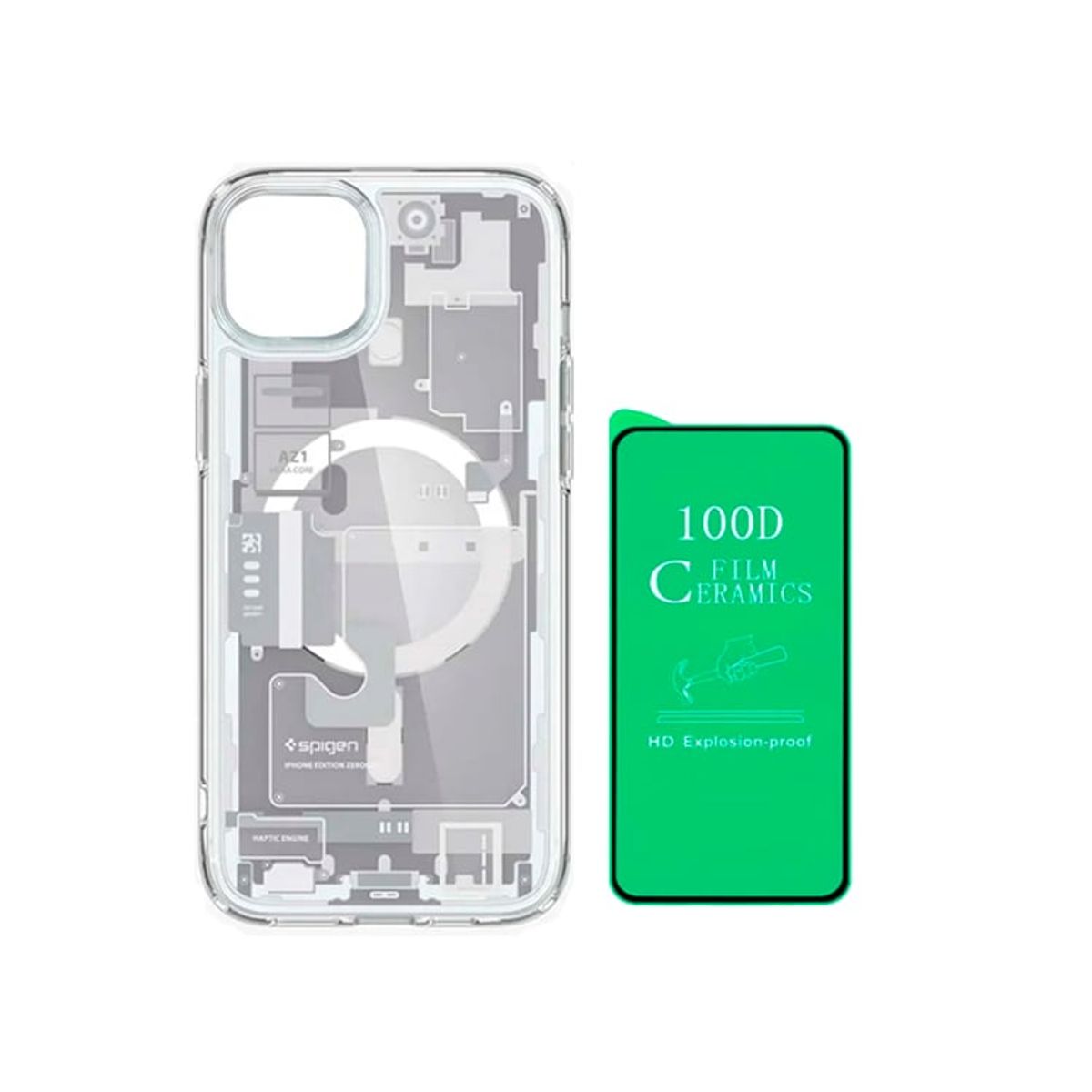 GENERICO - Case Spigen Zero para iPhone 15 Plus Blanco + Mica Cerámica Clear