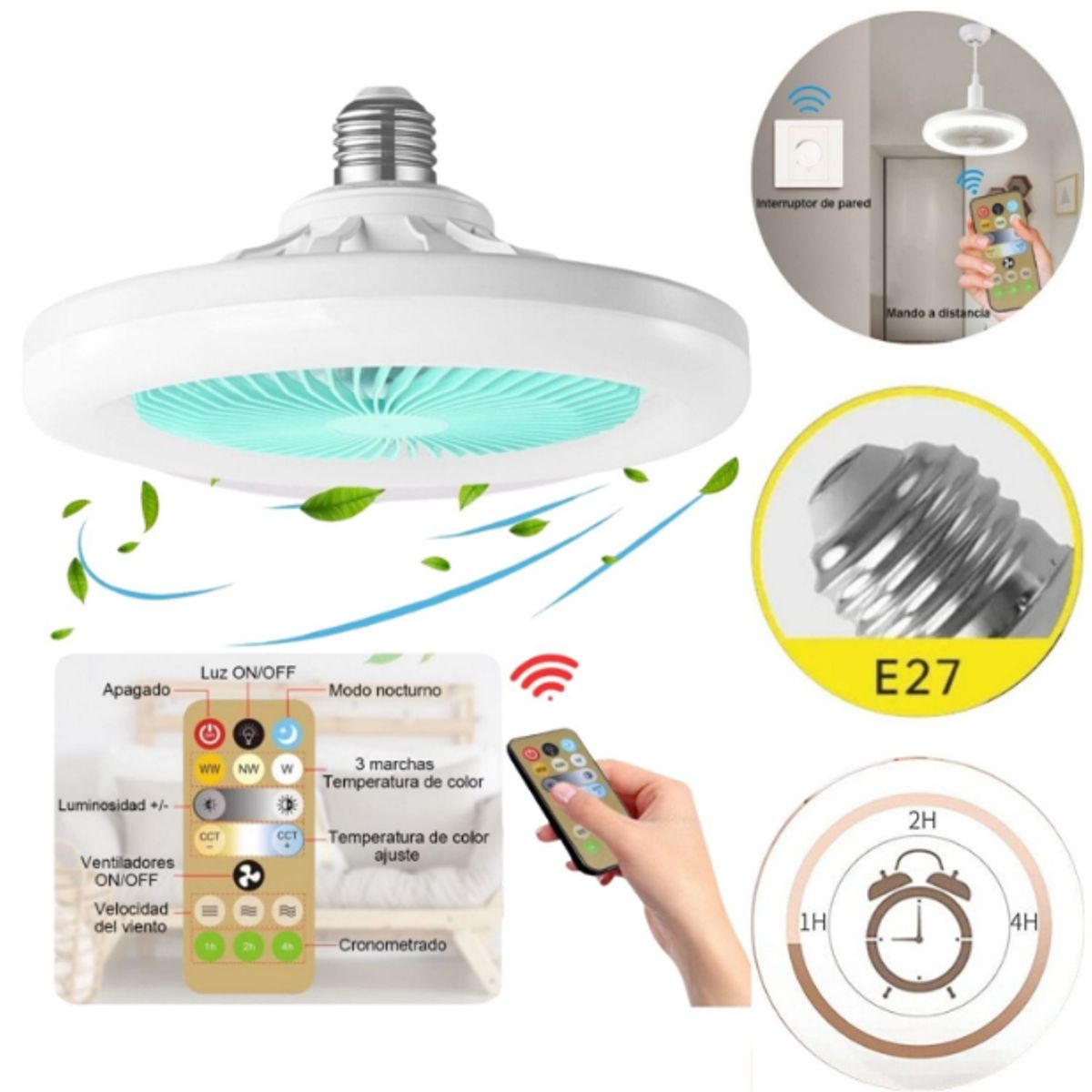 GENERICO - Foco Ventilador de techo 2 en 1 ahorrador 30W con control y fragancia