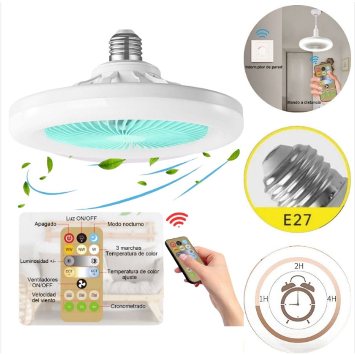 GENERICO - Foco Ventilador de techo 2 en 1 ahorrador 30W con control y fragancia