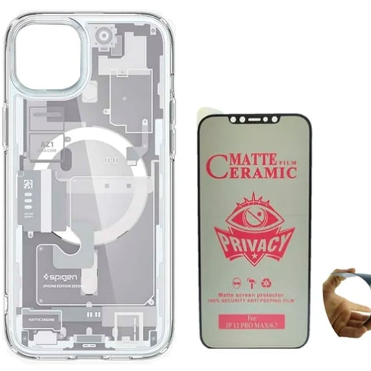 GENERICO - Case Spigen Zero para iPhone 12 Pro Max Blanco + Mica Cerámica Antiespia