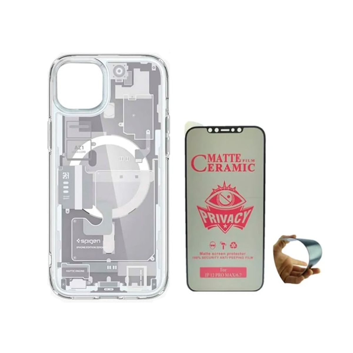 GENERICO - Case Spigen Zero para iPhone 12 Pro Max Blanco + Mica Cerámica Antiespia