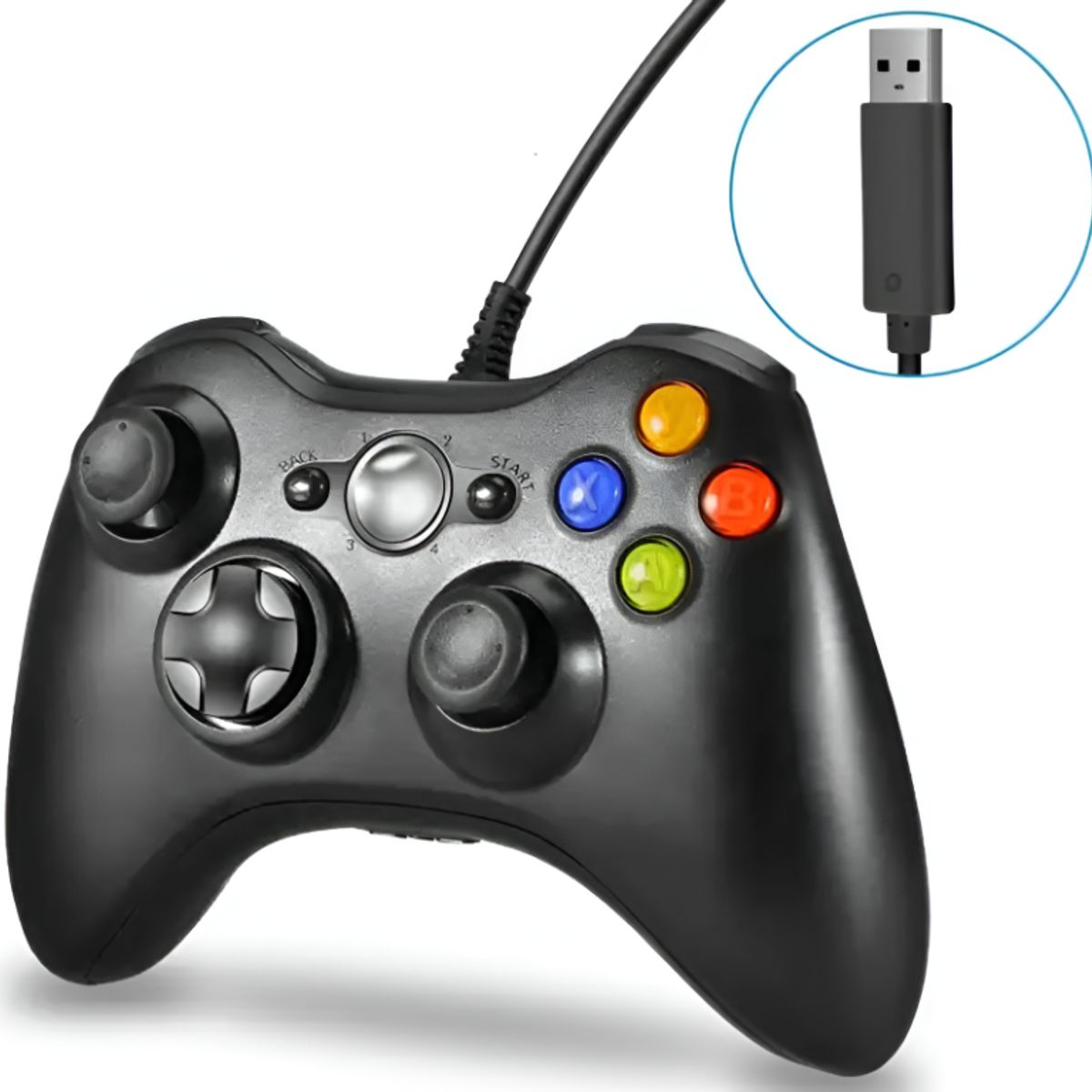 SEISA - Mando con Cable Usb para Xbox 360 Pc Windows Joystick NJX301 Negro.
