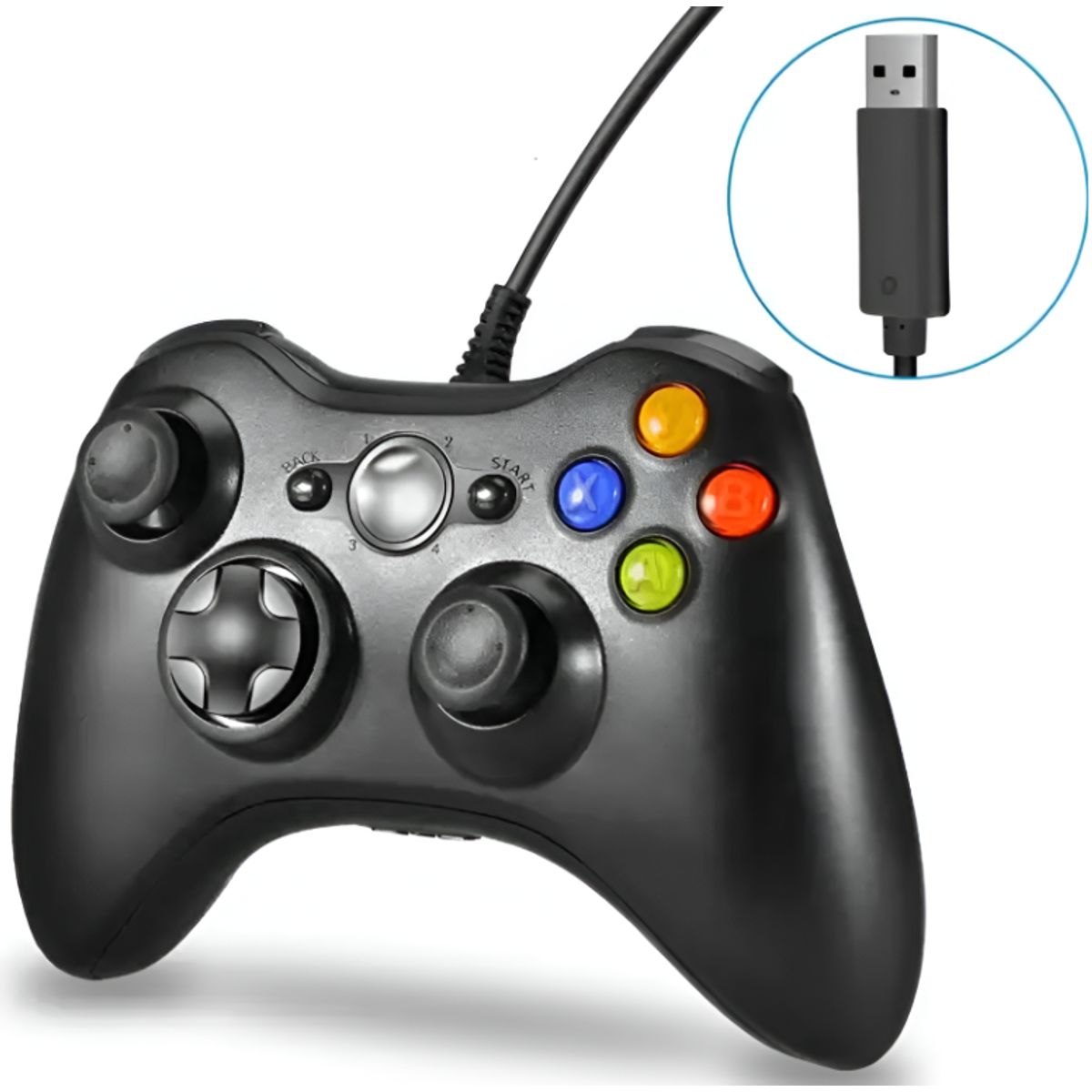 SEISA - Mando con Cable Usb para Xbox 360 Pc Windows Joystick NJX301 Negro.