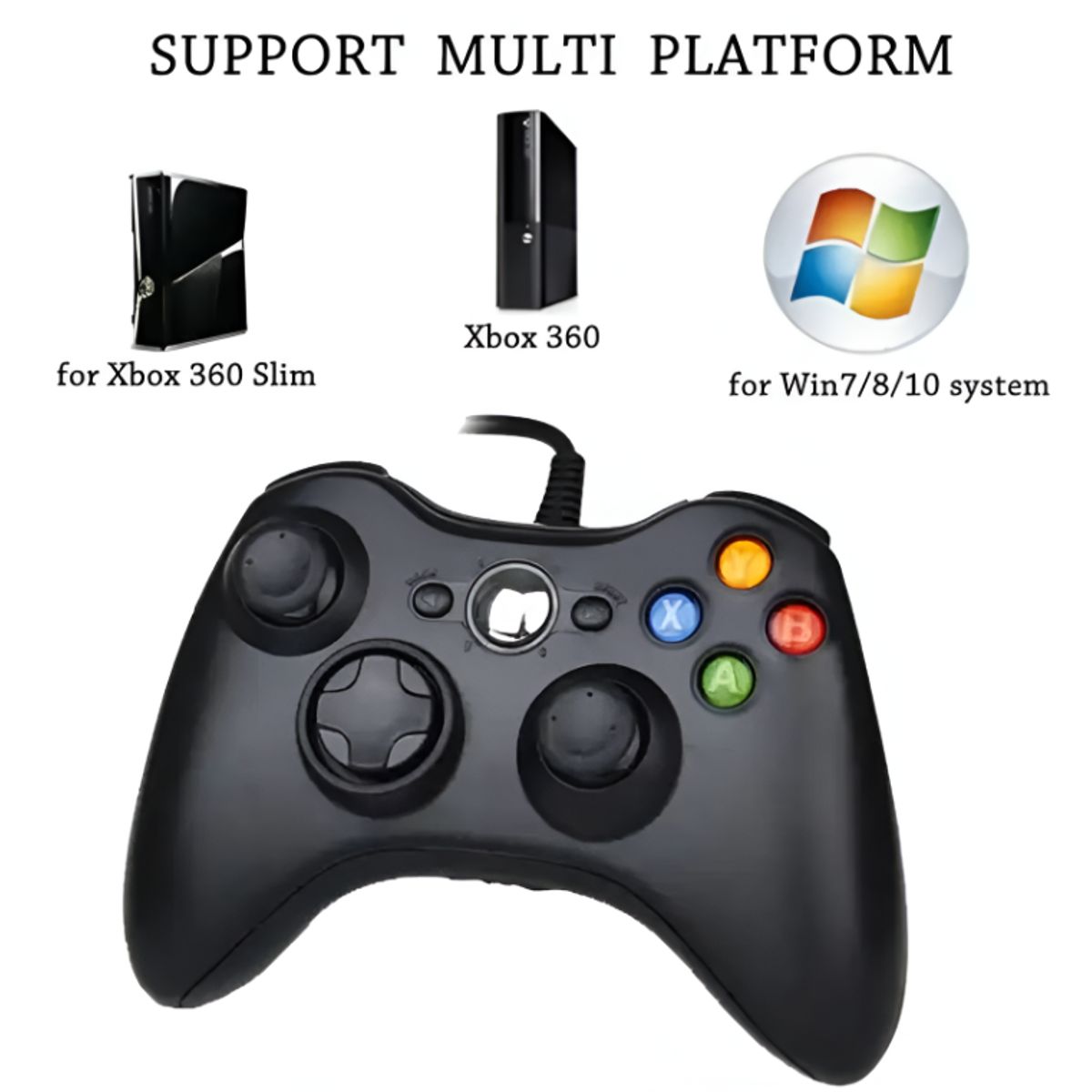 SEISA - Mando con Cable Usb para Xbox 360 Pc Windows Joystick NJX301 Negro.