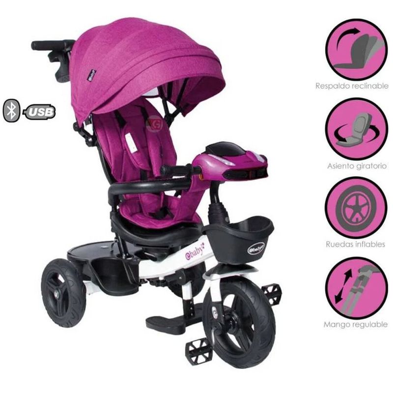 EBABY - Triciclo Guiador Aria 334 Morado Usb/Bluetooth