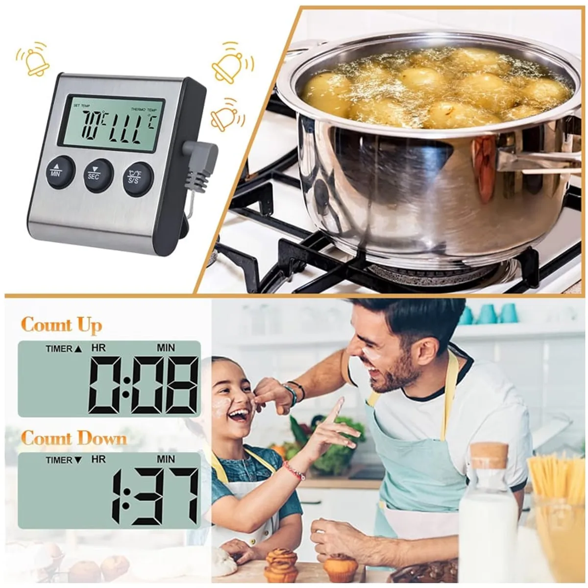 GENERICO - Termometro Digital Cocina Liquidos Solidos Carnes Aceite alarma sonda