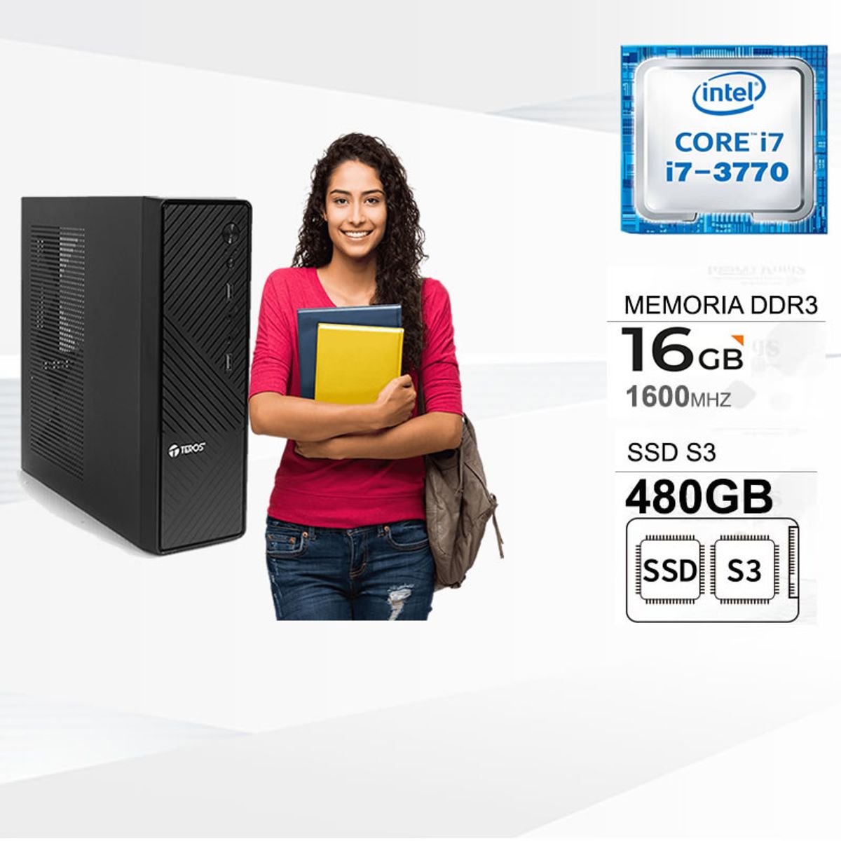 TEROS - Computadora Pc Intel Core i7 3770  Monitor plano 27 fhd' RAM 16 GB SSD 480  GB