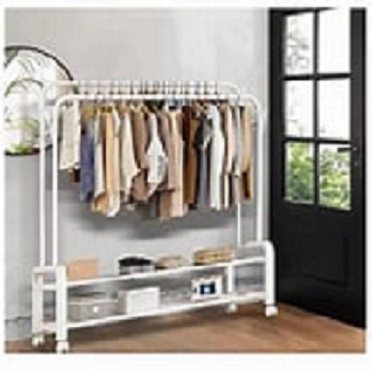 GENERICO - Organizador De Ropa Doble De 2 Niveles con Ruedas Premiun Negro