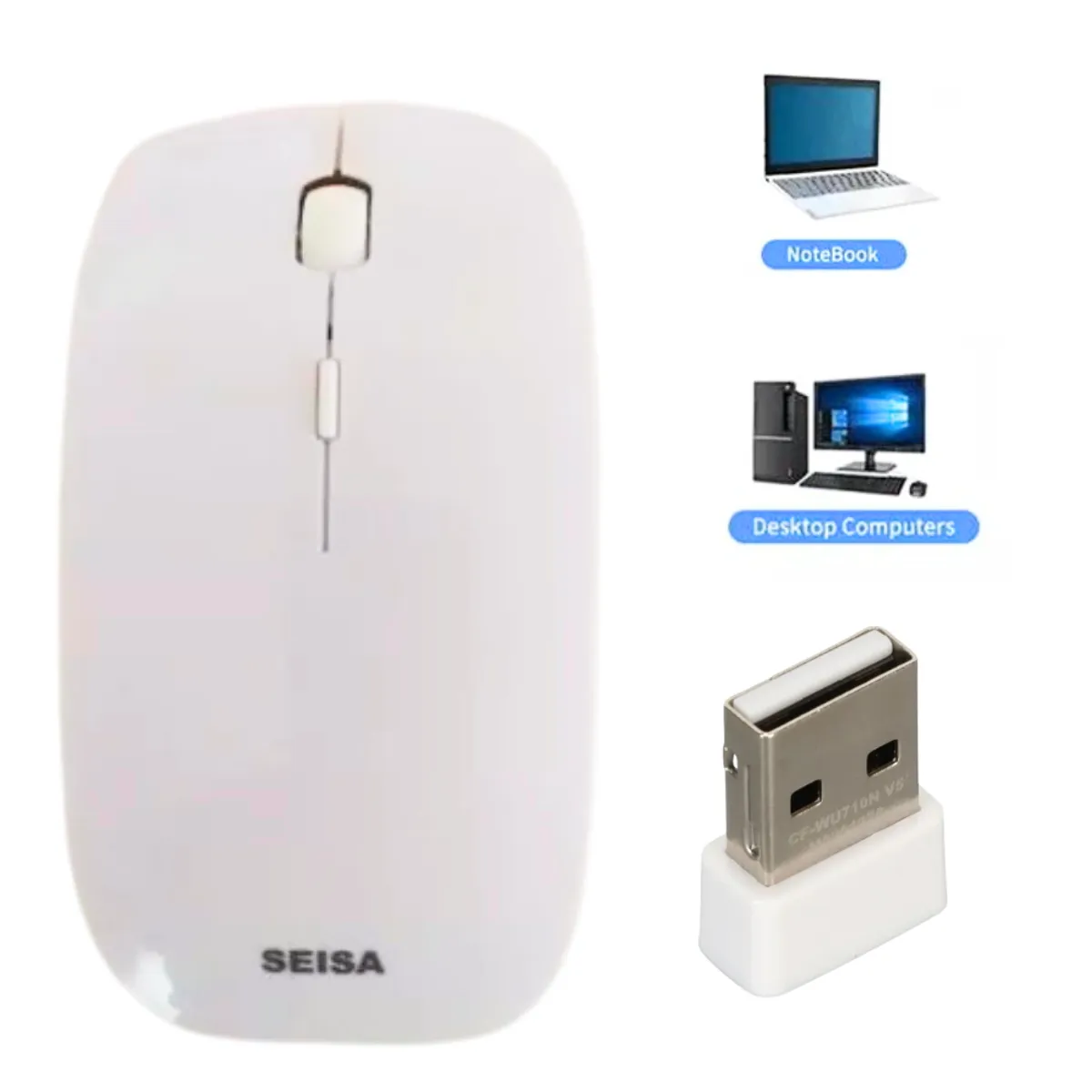 SEISA - Mouse inalámbrico recargable Seisa con bluetooth color Blanco RF-M08