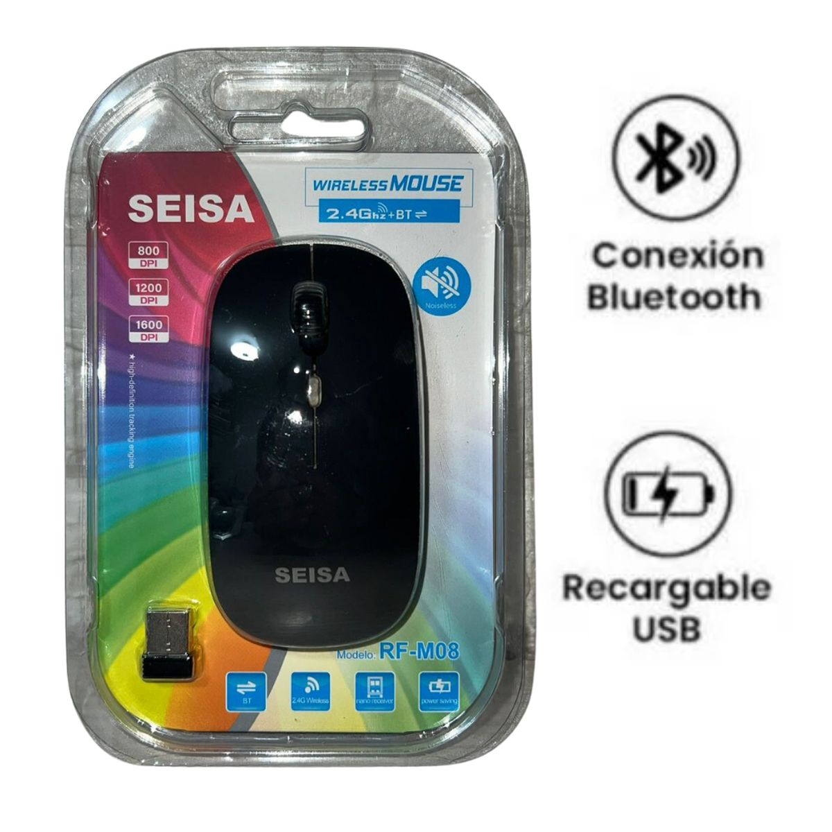 SEISA - Mouse inalámbrico recargable Seisa bluetooth color Negro RF-M08