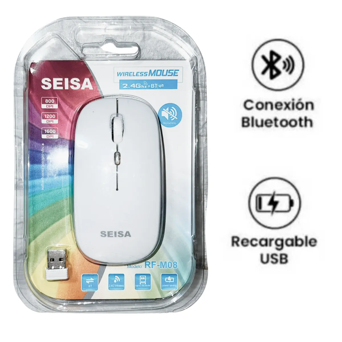 SEISA - Mouse inalámbrico recargable Seisa bluetooth color Blanco RF-M08
