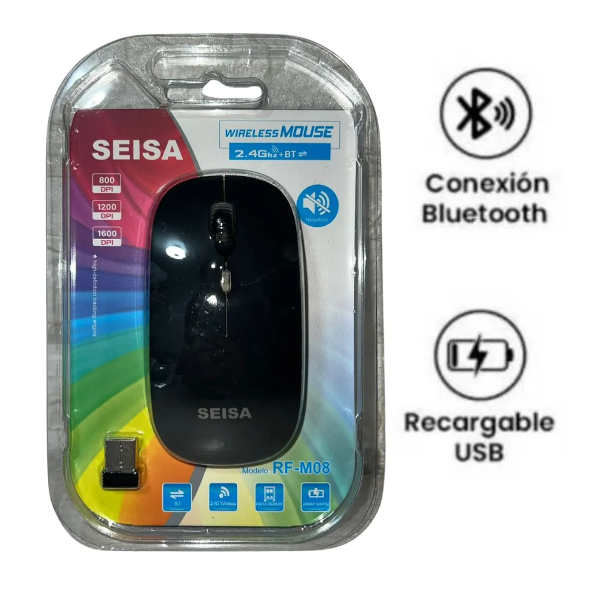 SEISA - Mouse inalámbrico recargable Seisa bluetooth color Negro RF-M08