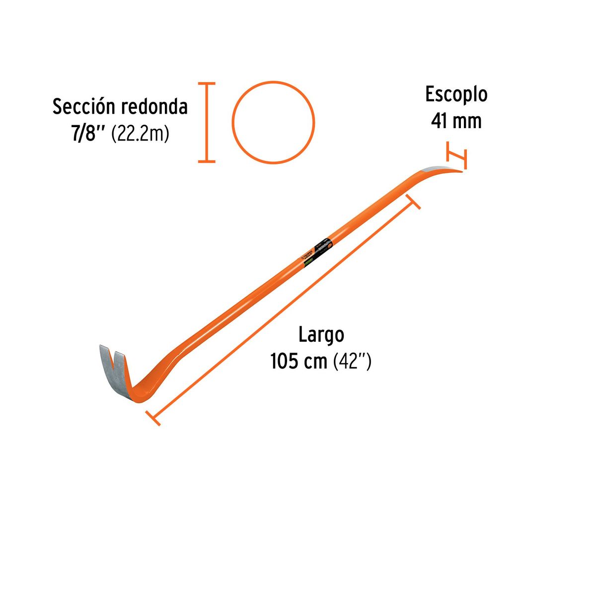 TRUPER - Barreta 42" (105 cm) x 7/8" (22.2mm) Pata de Cabra 102672 Truper