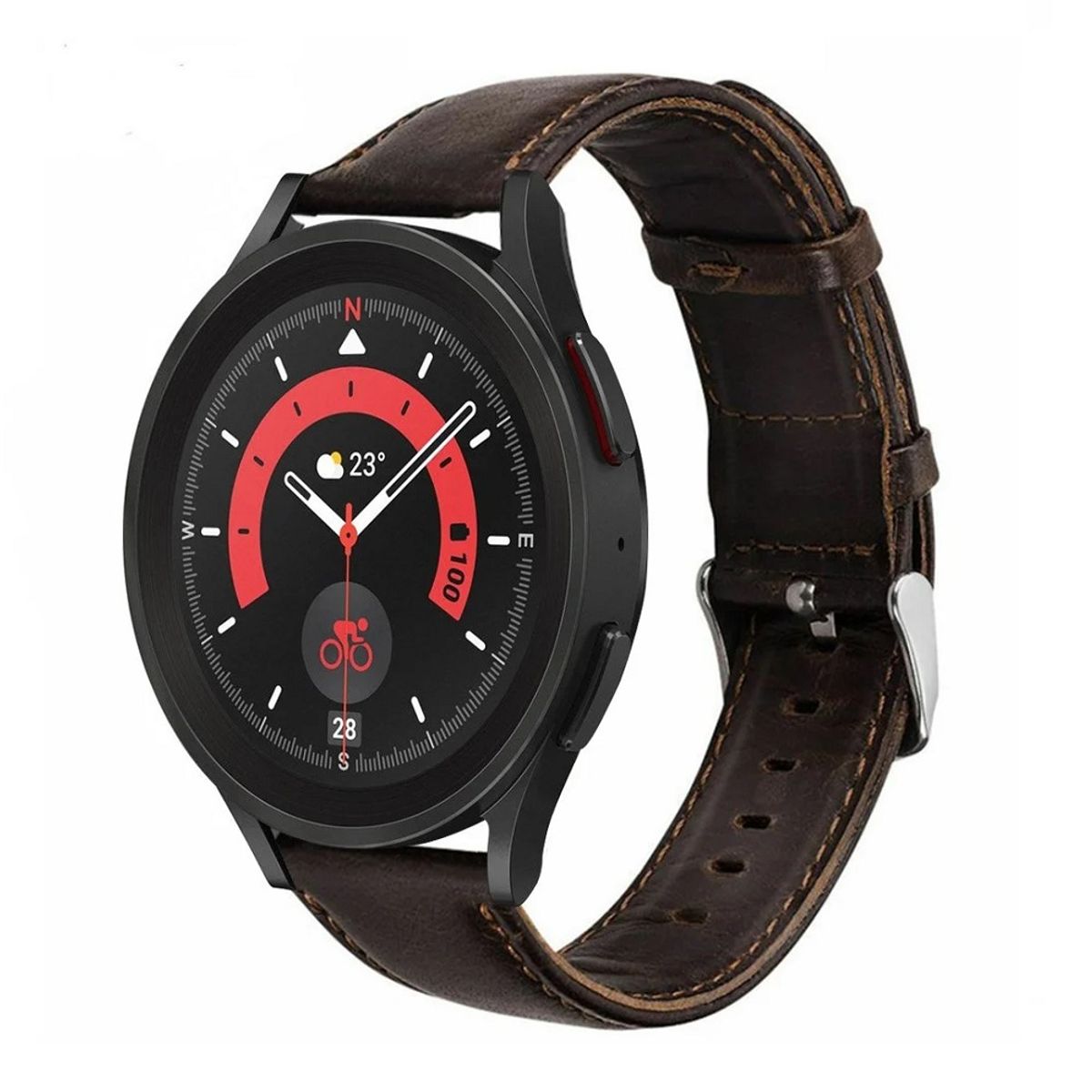 GENERICO - Correa de Cuero para Samsung Galaxy Watch 4-5- 5Pro-6 Marron oscuro
