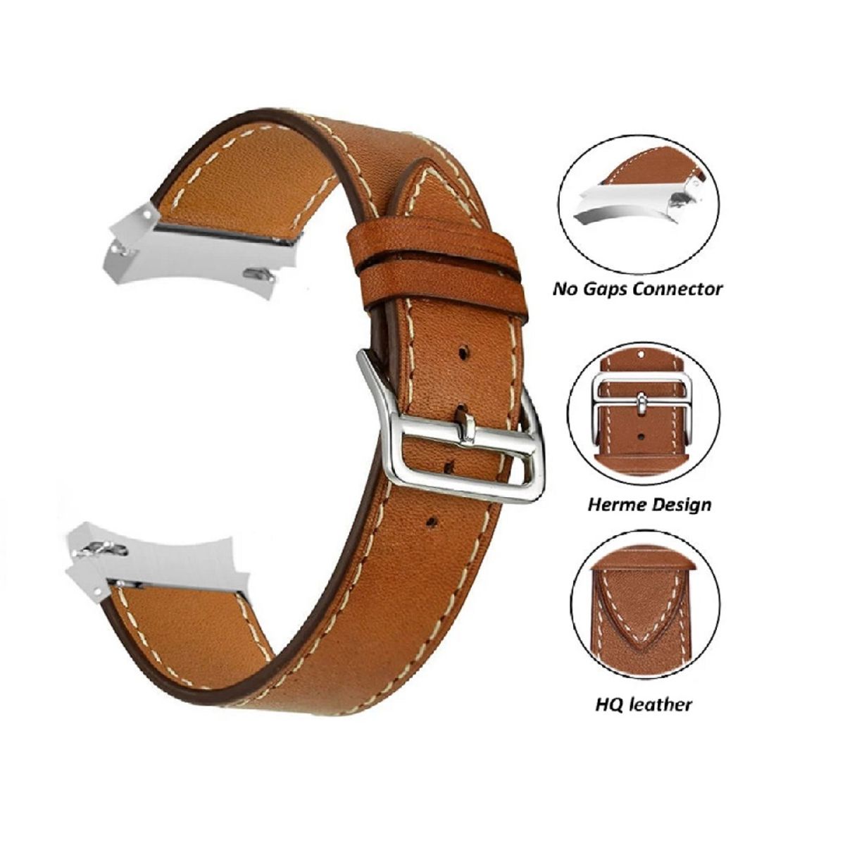 GENERICO - Correa de Cuero para Samsung Galaxy Watch 4-5- 5Pro-6 Marron oscuro