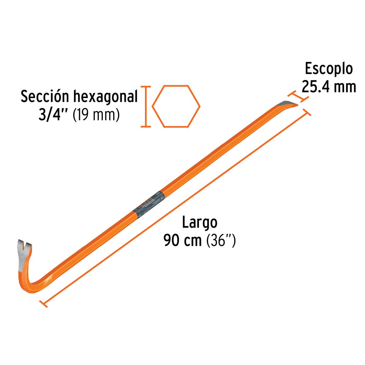 TRUPER - Barreta 3/4 (19mm) x 36" (90 cm) Hexagonal Pata de Cabra 10862 Truper