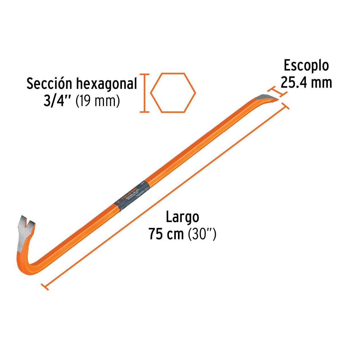 TRUPER - Barreta 3/4 (19mm) x 30" (75 cm) Hexagonal Pata de Cabra 10859 Truper