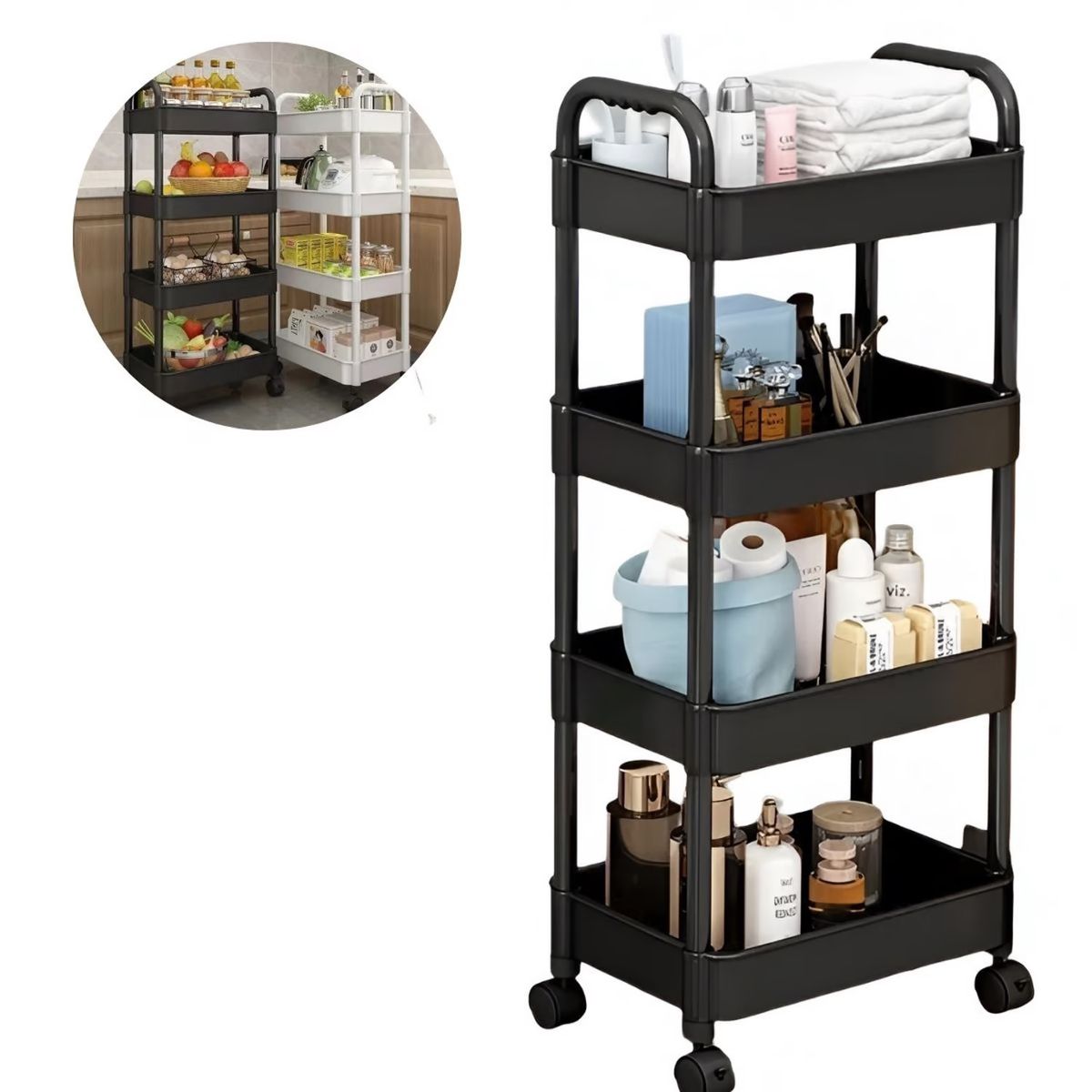 GENERICO - CARRITO ORGANIZADOR MULTIUSOS 4 NIVELES CON RUEDAS - NEGRO