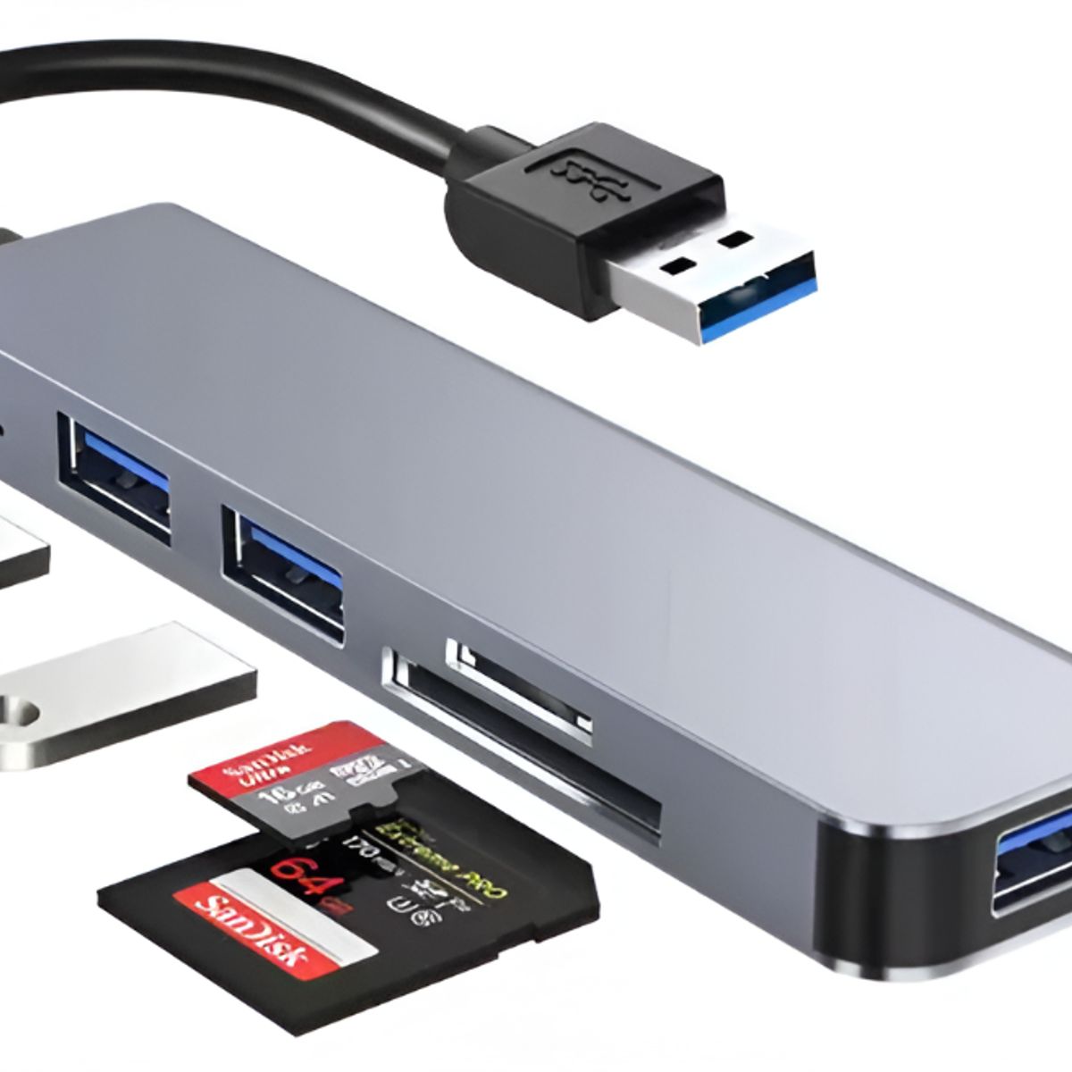 SEISA - Adaptador USB - 5 en 1 a Micro SD / TF y 3 Puertos USB