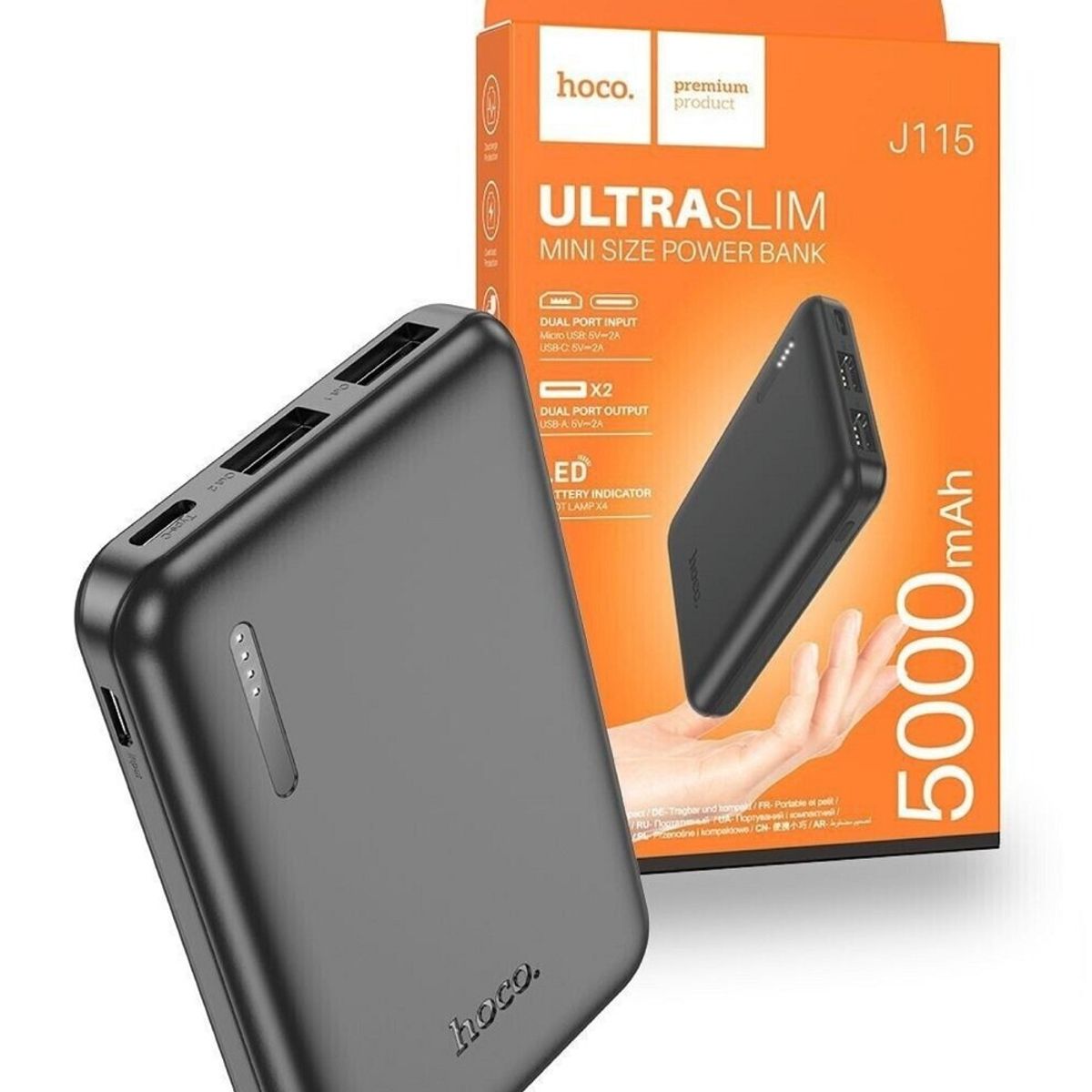 HOCO - Power Bank Slim Hoco 5000mAh Ultra Delgado - Negro