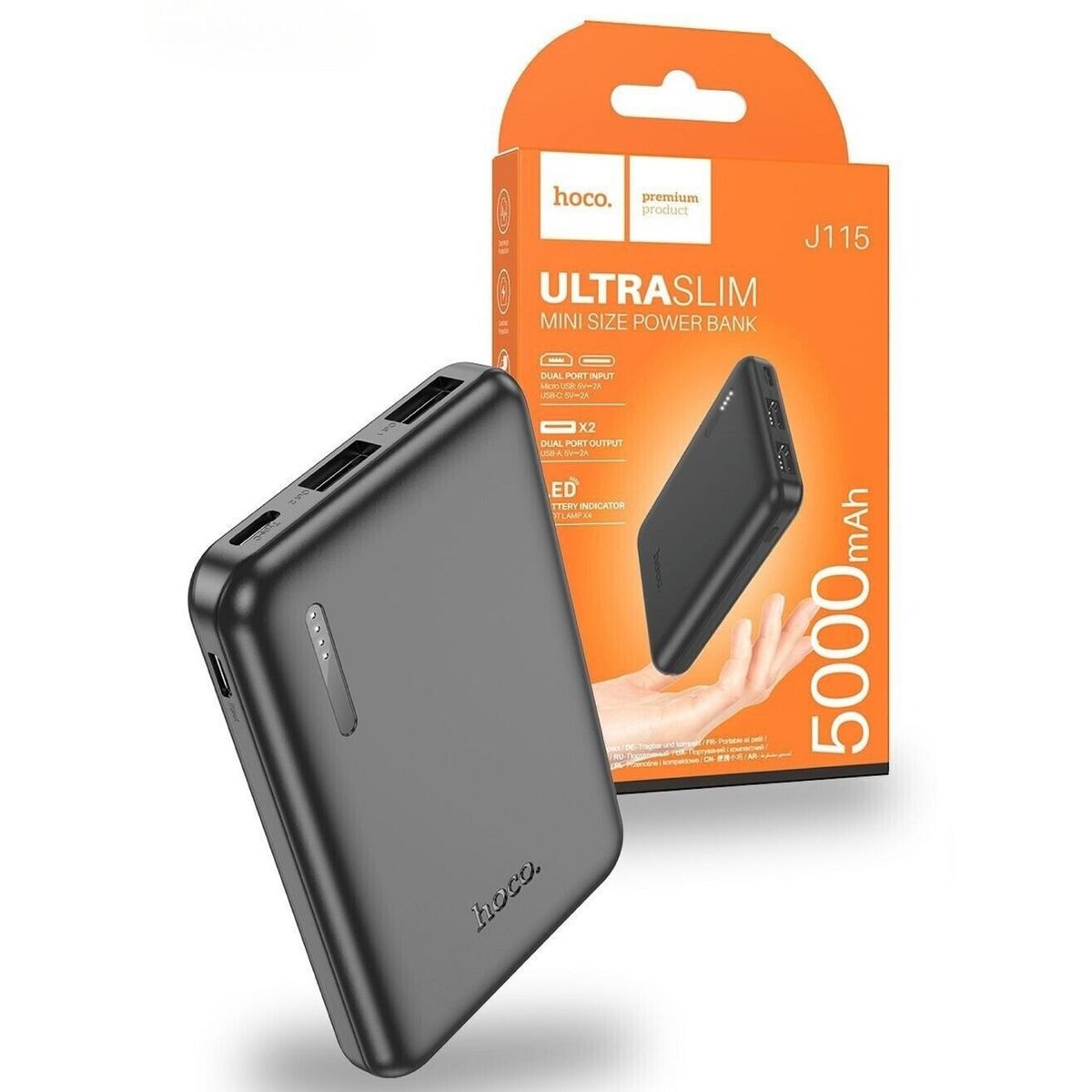 HOCO - Power Bank Slim Hoco 5000mAh Ultra Delgado - Negro