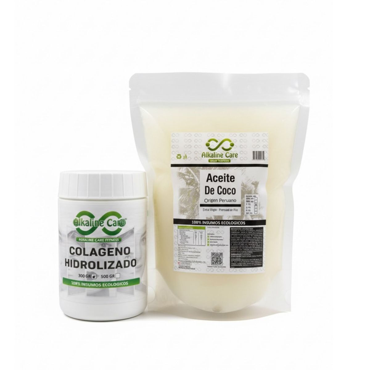 ALKALINE CARE - Aceite de Coco Sachet 1lt  + Colágeno Hidrolizado 300gr