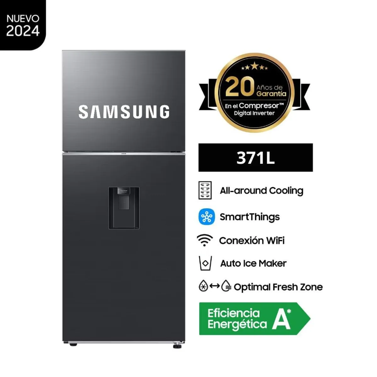SAMSUNG - Refrigeradora Samsung 371 Lt Top Mount con Auto Ice Maker RT38DG6770B1_.