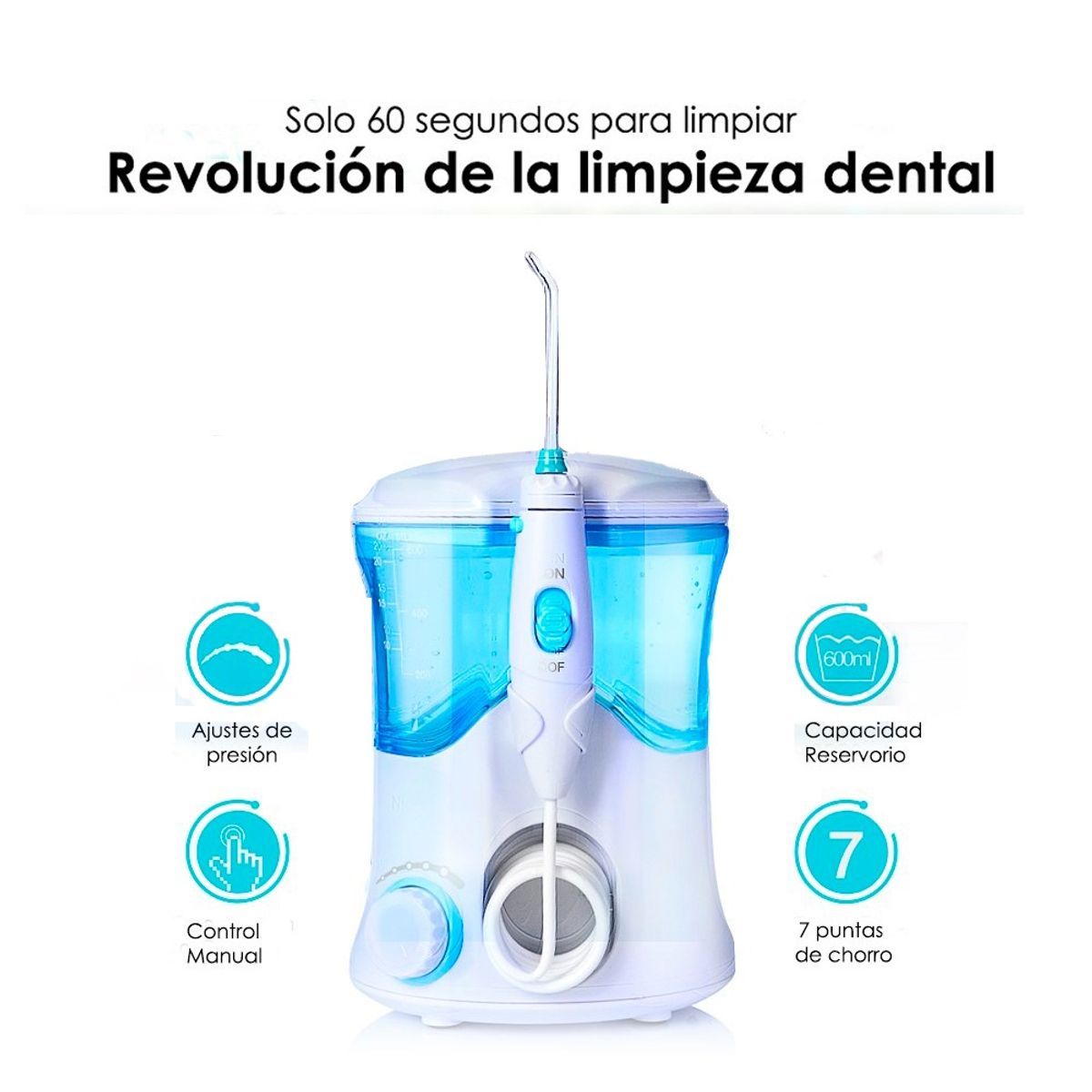 TECH CARE - Irrigador Bucal Limpieza dental + 10 modos + 7 boquillas