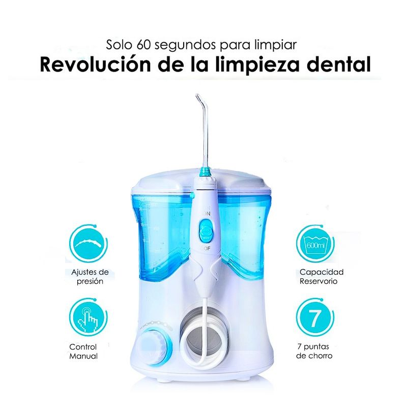 TECH CARE - Irrigador Bucal Limpieza dental + 10 modos + 7 boquillas