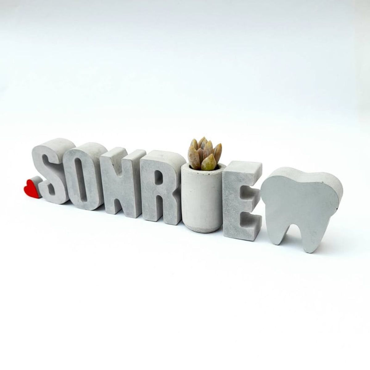 CONKRETE - Set de letras decorativas SONRÍE mayúsculas + Planta Suculenta