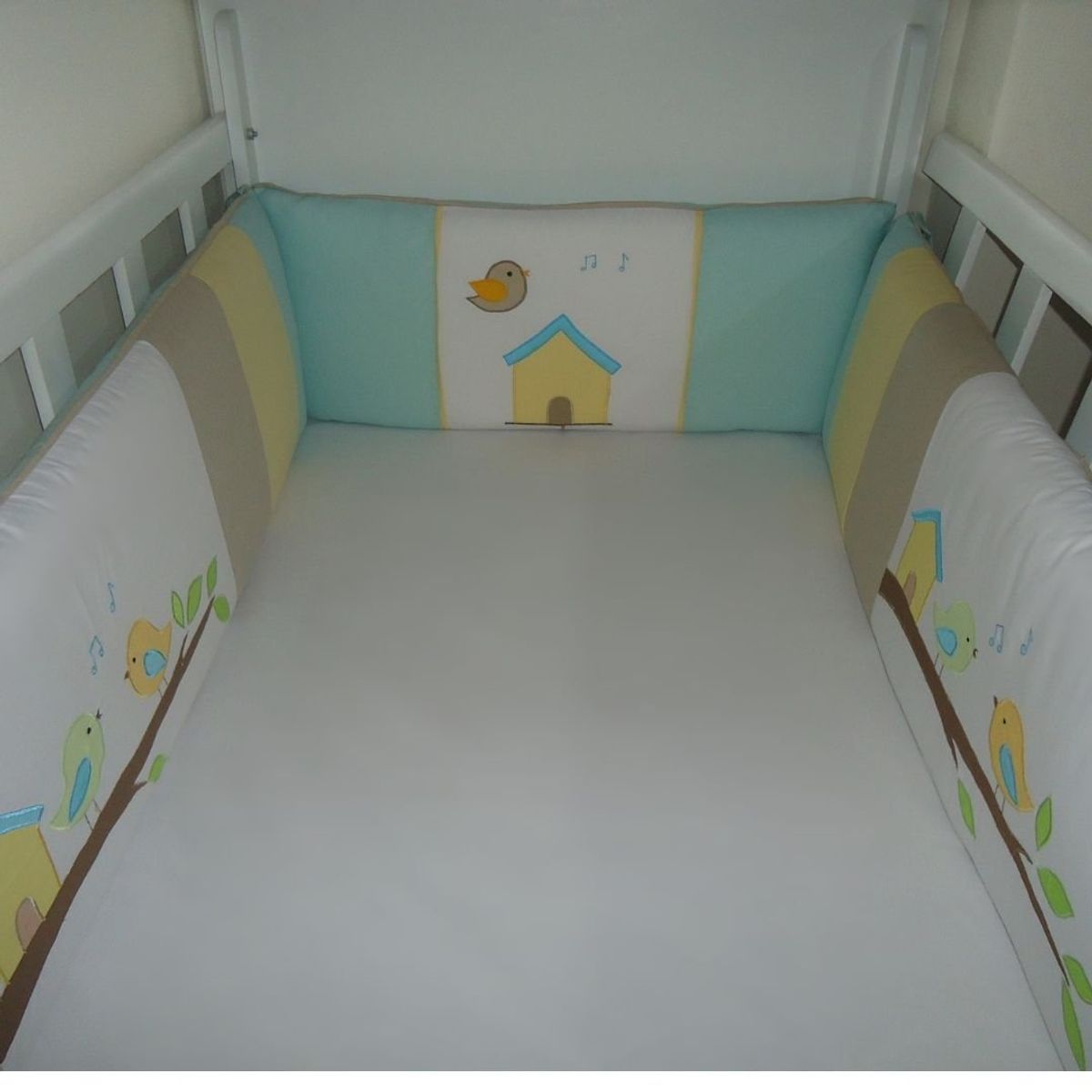 GENERICO - Protectores Laterales Parachoques de cuna Bordado Pajaritos