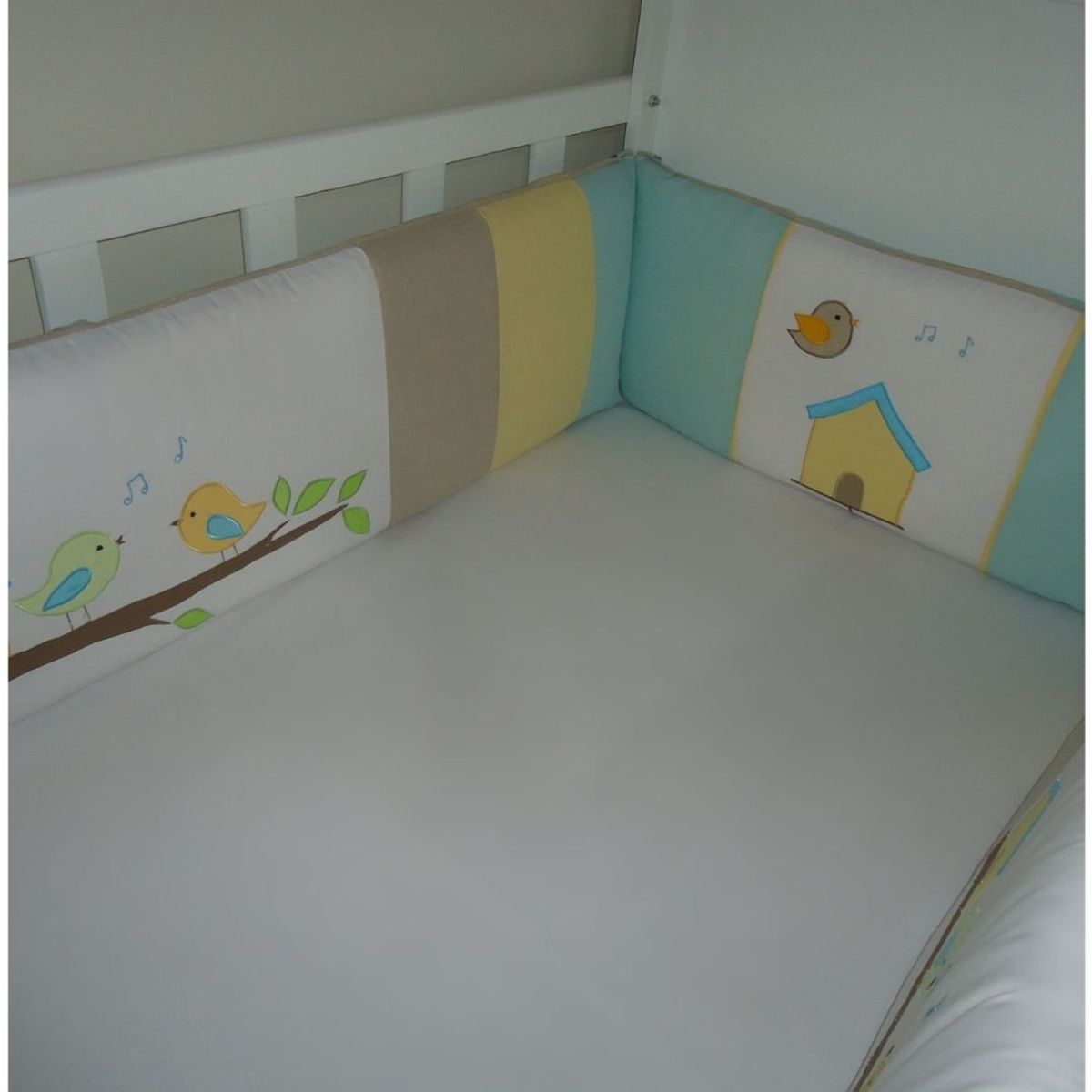 GENERICO - Protectores Laterales Parachoques de cuna Bordado Pajaritos