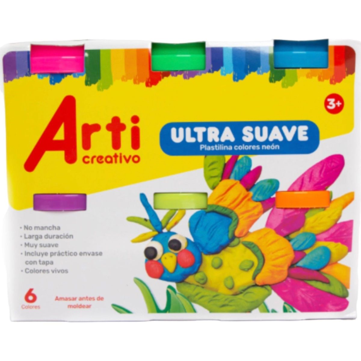 GENERICO - 6 Plastelina Ultra Suave Neon Arti Creativo