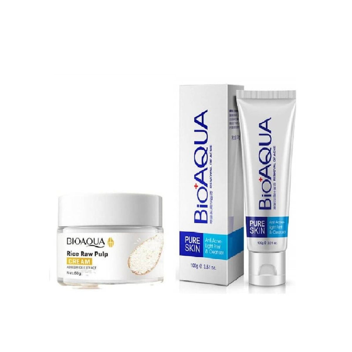 BIOAQUA - PACK Aclarante de Arroz Y Gel Limpiador Anti-Acne  Bioaqua